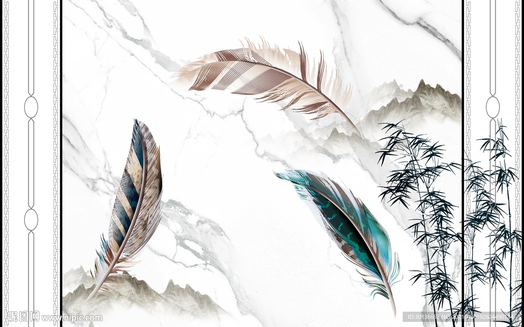 大气羽毛框画 TIF分层