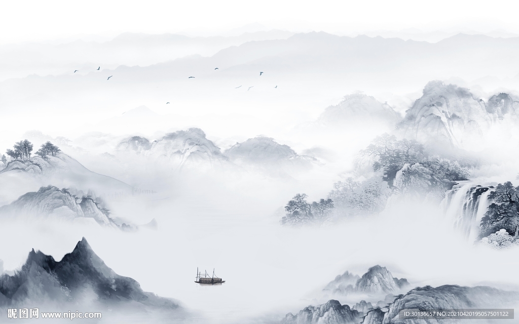 现代山水无框新画 TIF分层