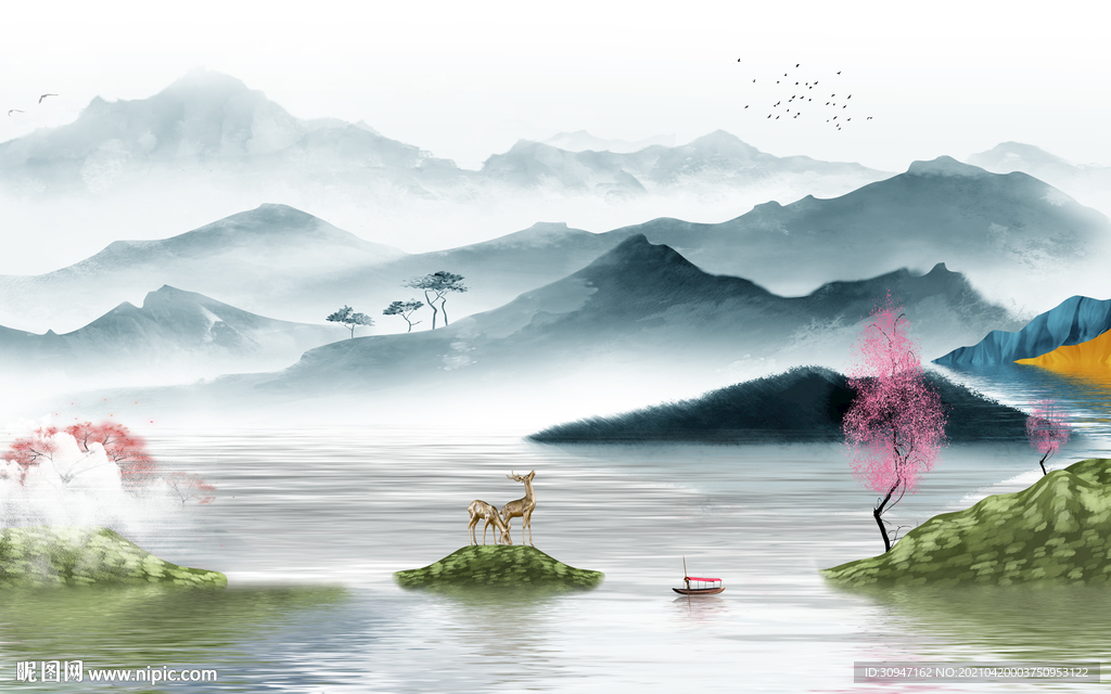 最新中式简约山水 TIF分层