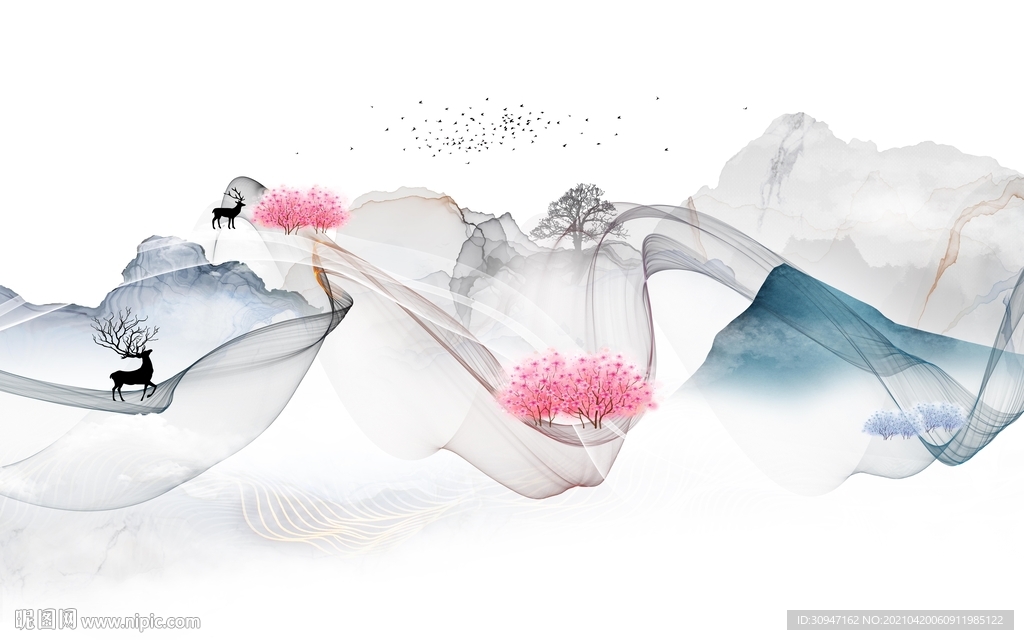 线条中式简约山水 TIF分层