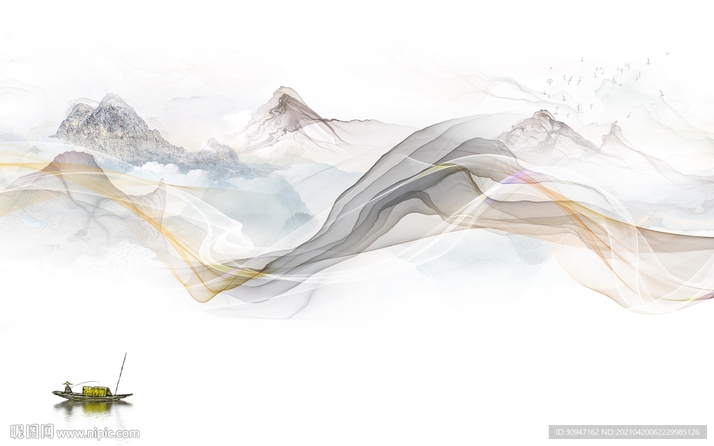 高清 中式简约山水 TIF分层