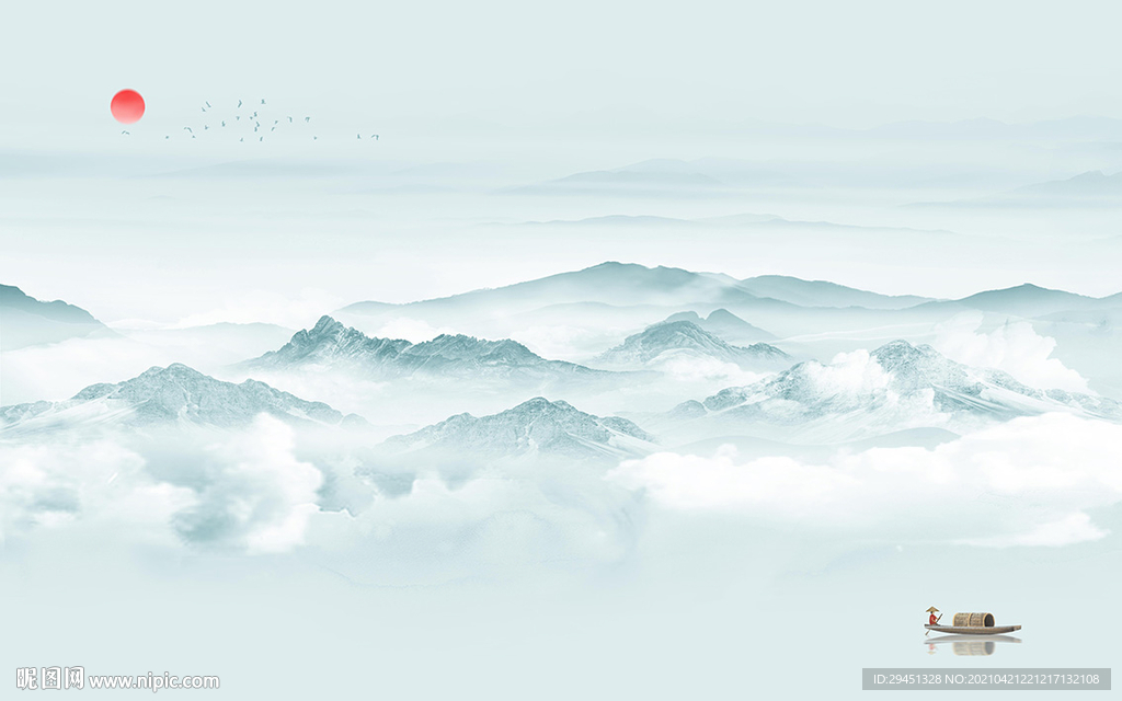 意境客厅画山水画 tif分层