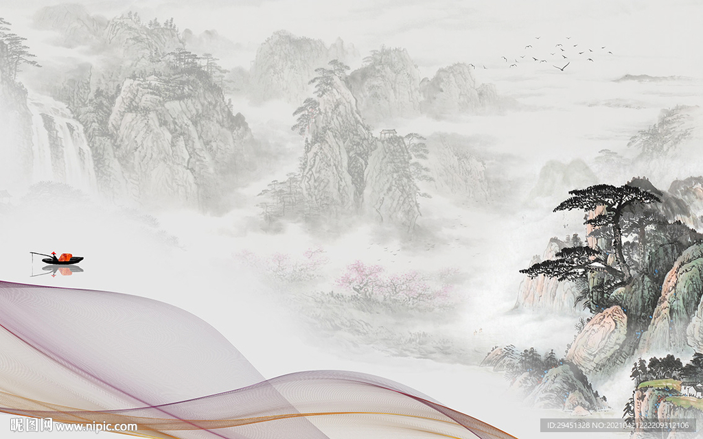 中式 客厅画山水画 tif分层