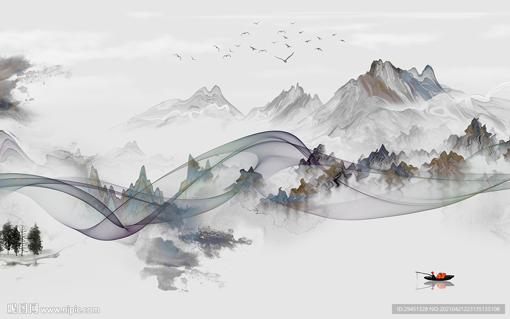 大气 客厅画山水画 tif分层