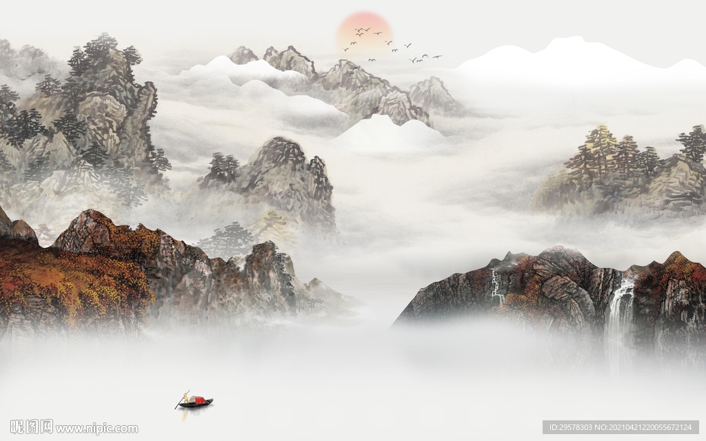 新款人气中式山水 tif分层