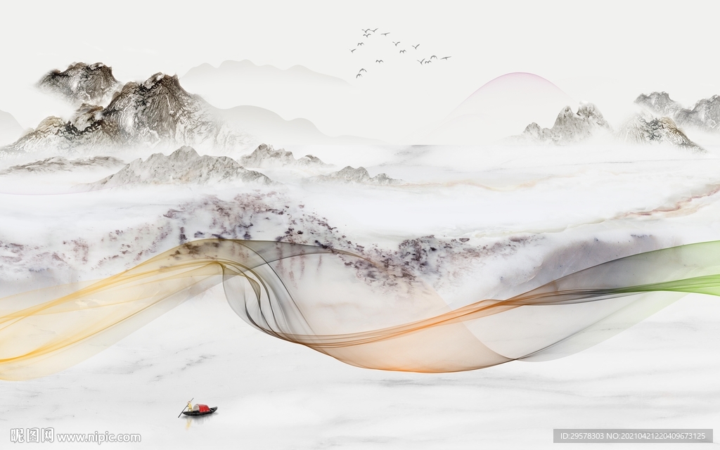 最新 人气中式山水 tif分层