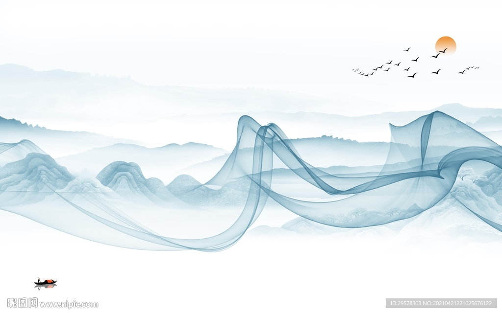 中国风人气中式山水 tif分层