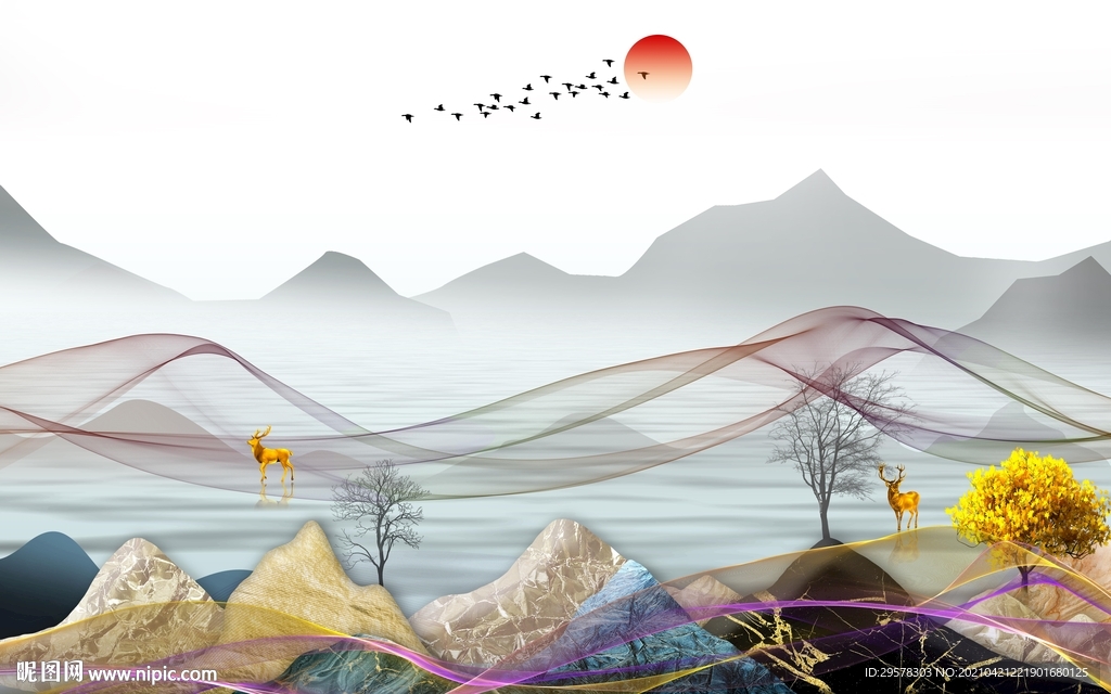 高清人气中式山水 tif分层