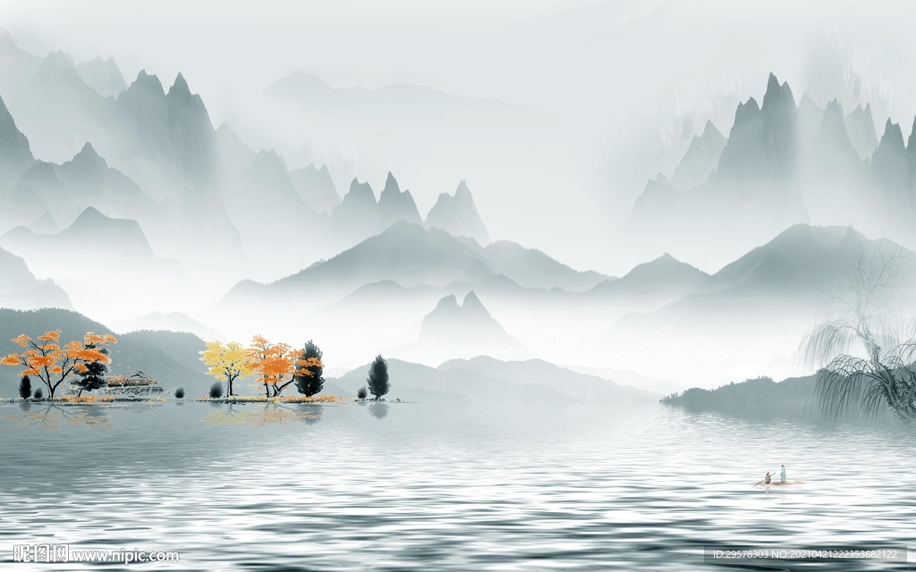 简约人气中式山水 tif分层