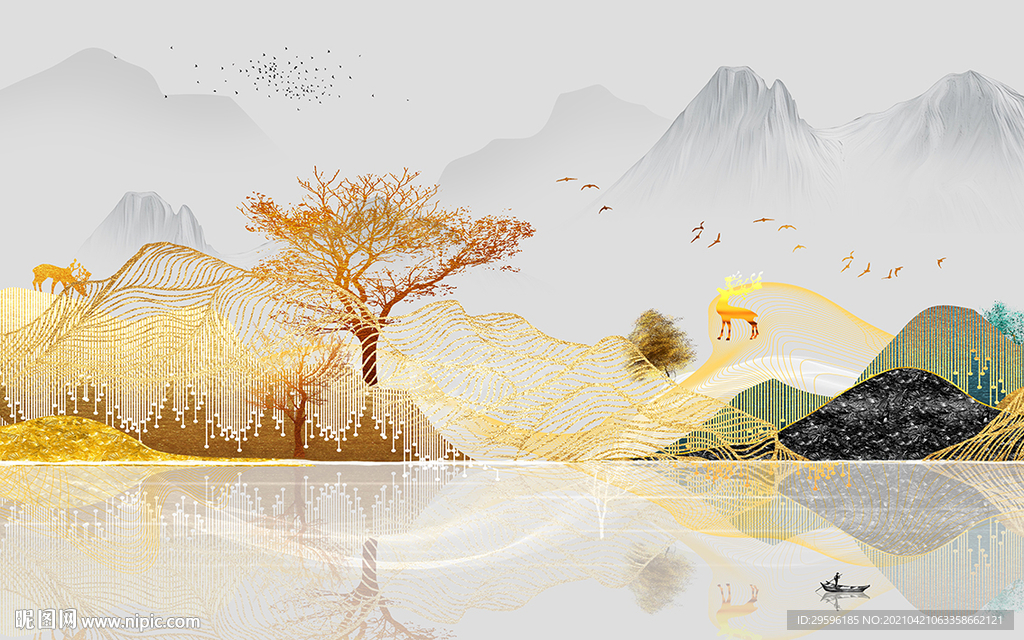 新款新现代山水画 tif分层