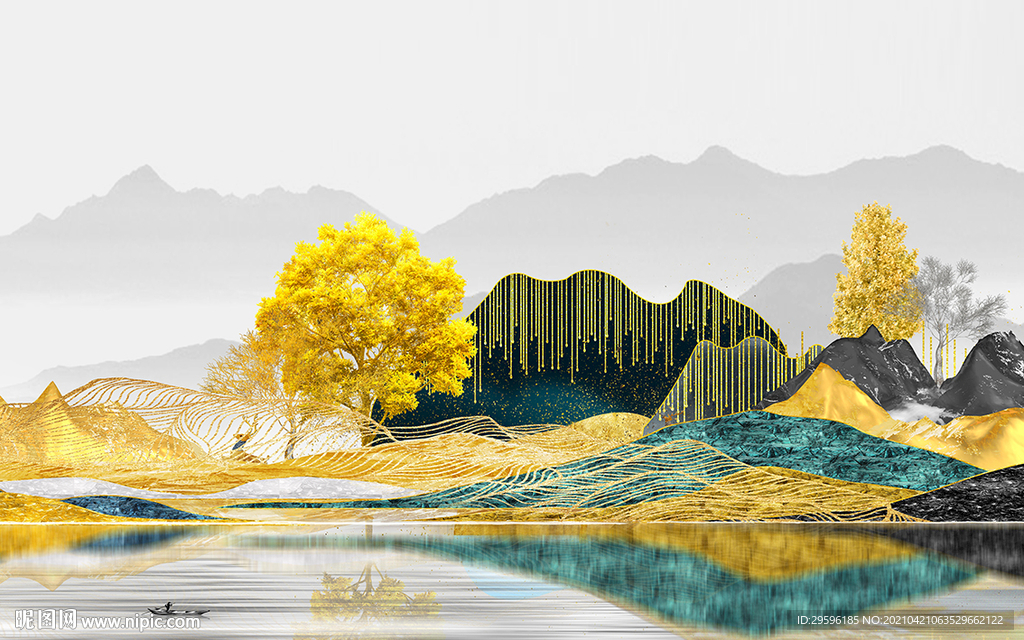 简约新现代山水画 tif分层