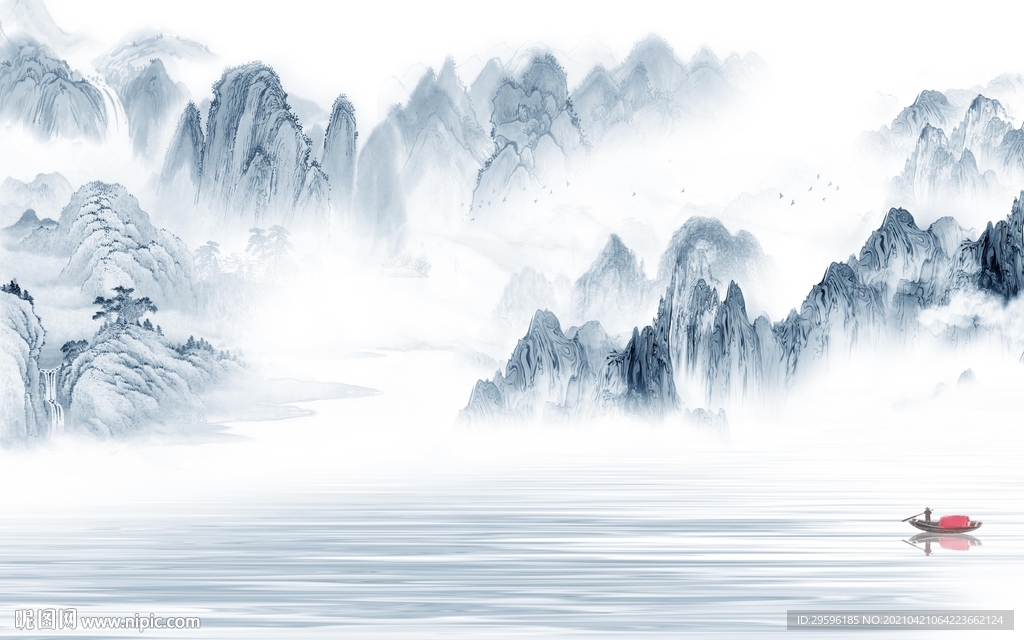 大气新现代山水画 tif分层