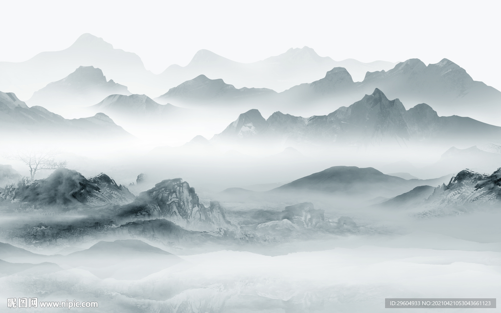 蓝色客厅大气山水 tif分层