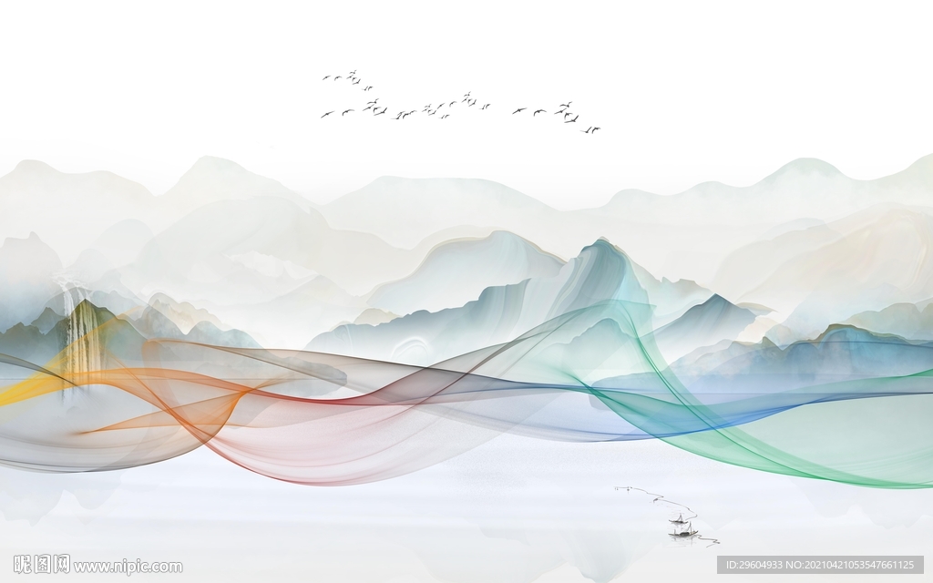 中式客厅大气山水 tif分层