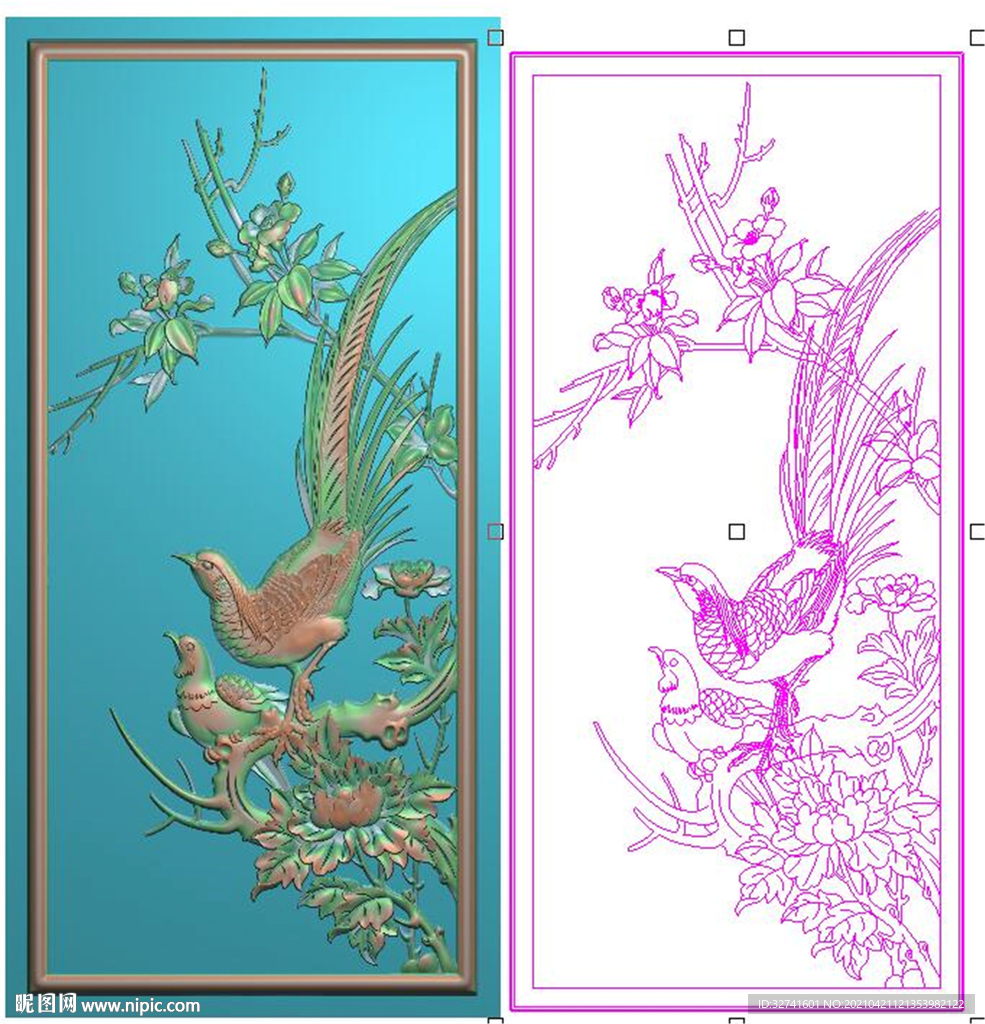 牡丹花锦鸡背板玉兰花鸟门板喜鹊