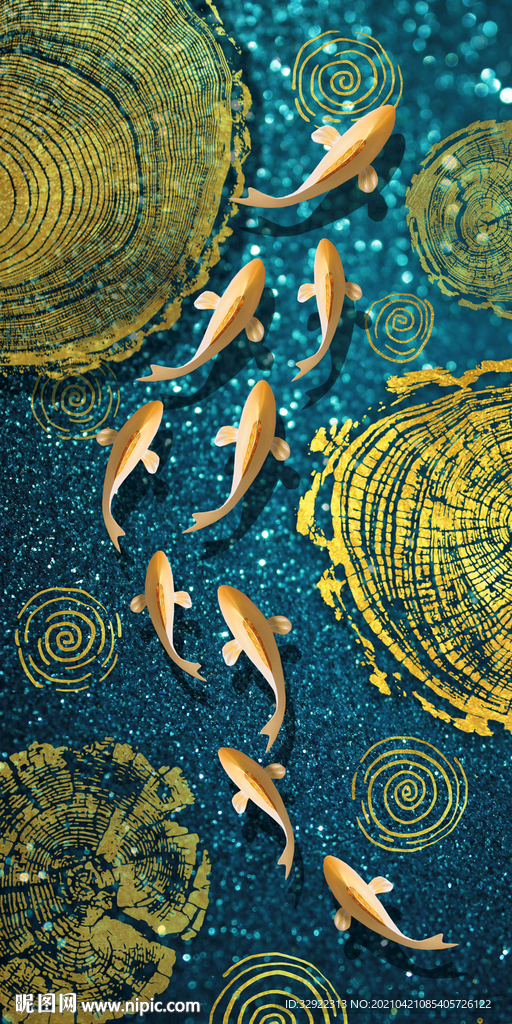 九鱼图年轮图晶瓷画