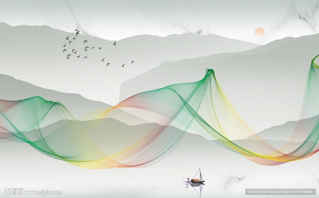 曲线山水新中式背景墙