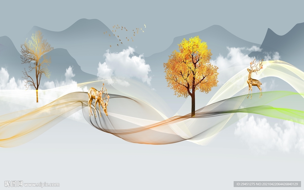 简约客厅新款山水 tif分层