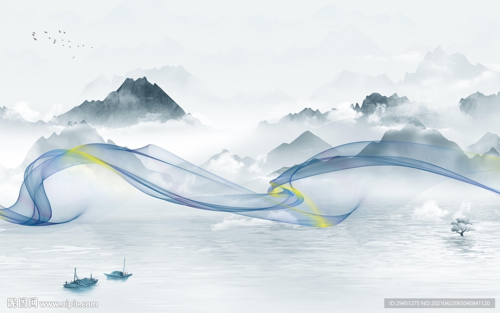 中国风客厅新款山水 tif分层