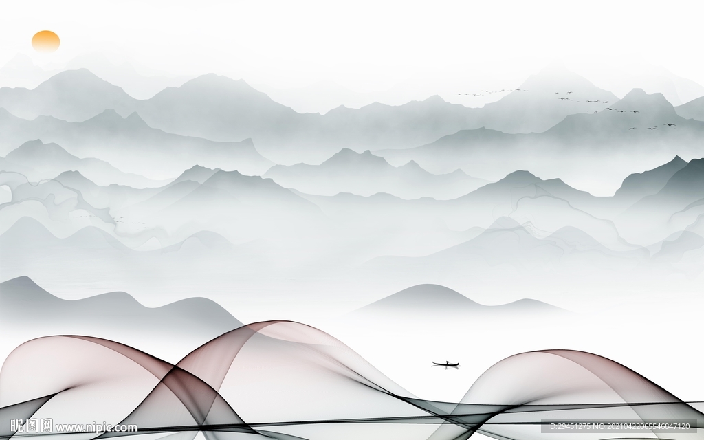 新中式客厅新款山水 tif分层