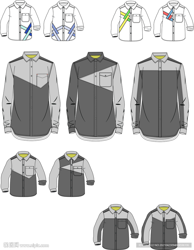 服装设计亲子装衬衫线稿