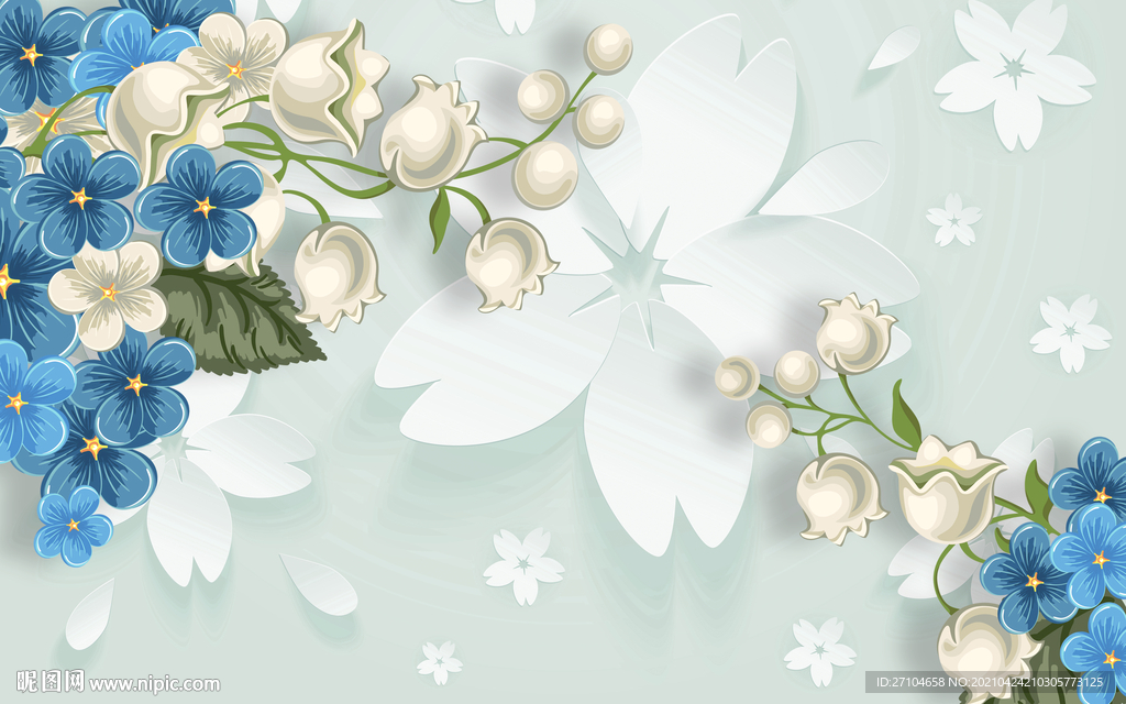 现代简约蓝色立体花背景墙