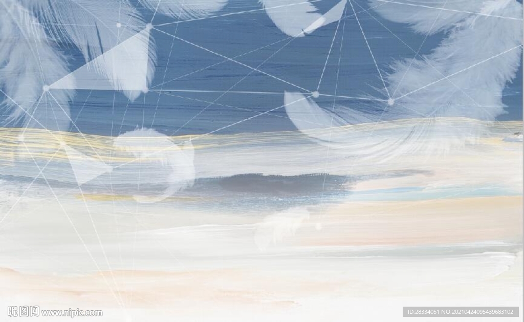 北欧抽象羽毛水彩油画背景墙