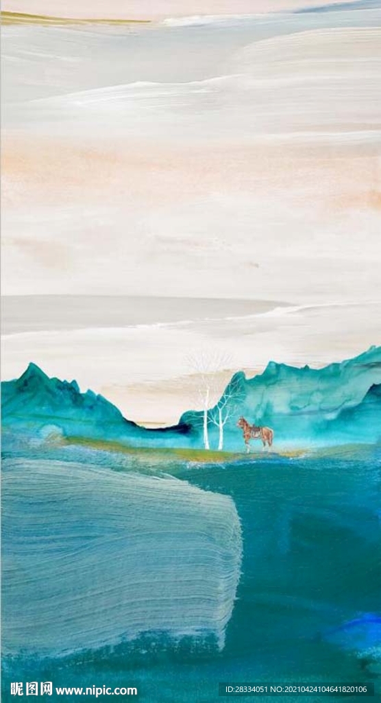 北欧风抽象水彩风景玄关装饰画