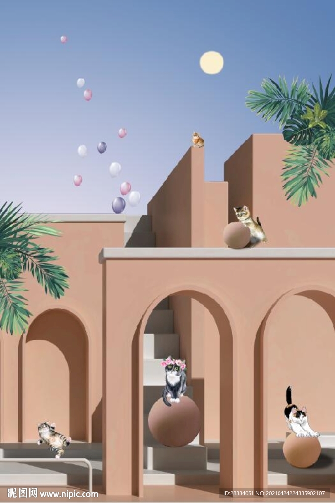 现代抽象立体建小猫玄关装饰画