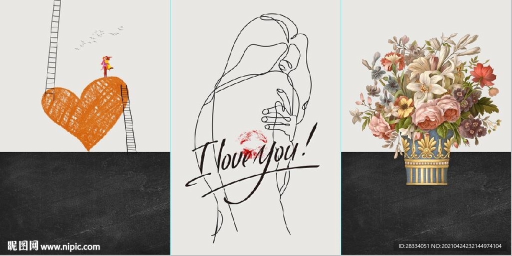 晶瓷北欧抽象爱情情侣装饰无框画