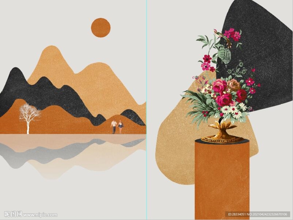 晶瓷北欧抽象爱情情侣装饰无框画