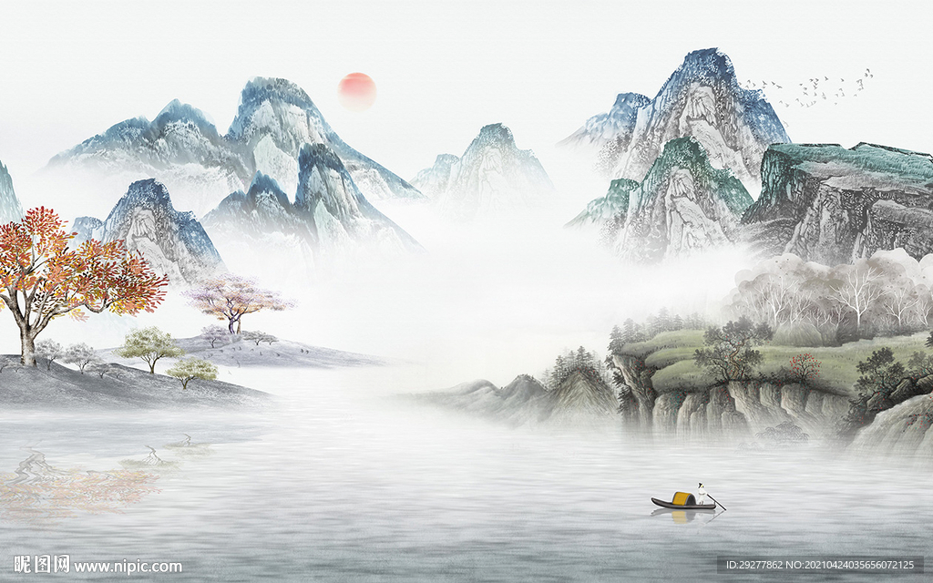 别墅简约背景山水 tif分层