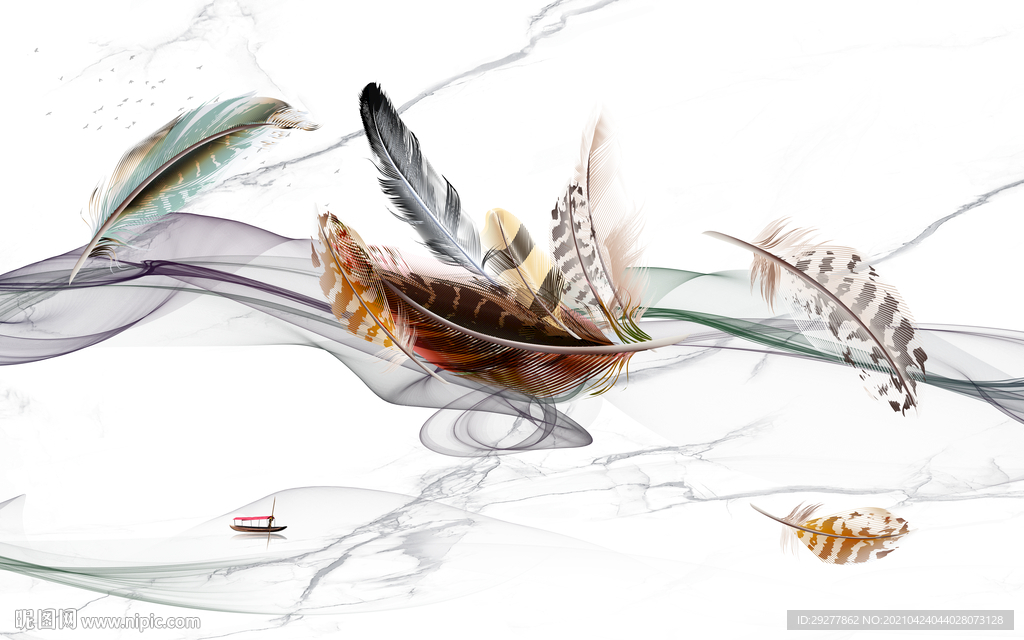 爵士白羽毛背景墙 TIF分层