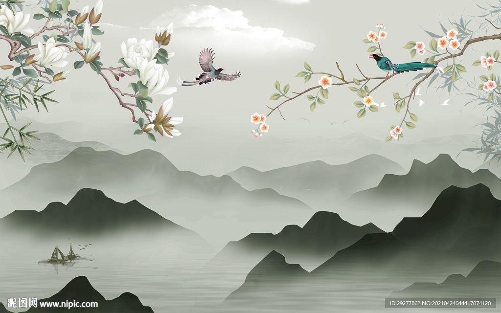 现代简约背景山水 tif分层