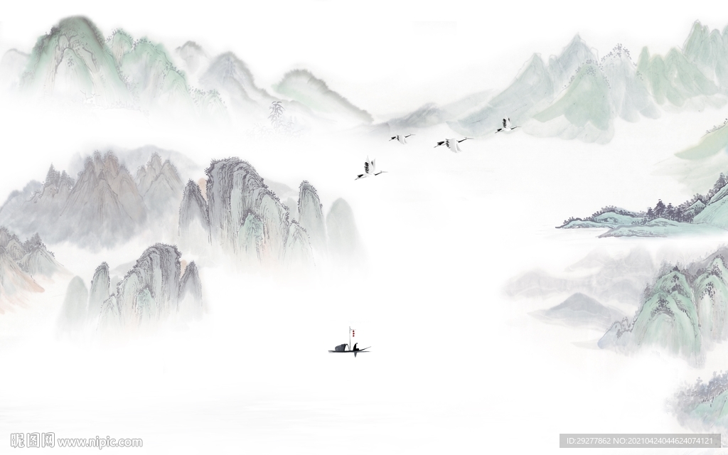 新客厅简约背景山水 tif分层