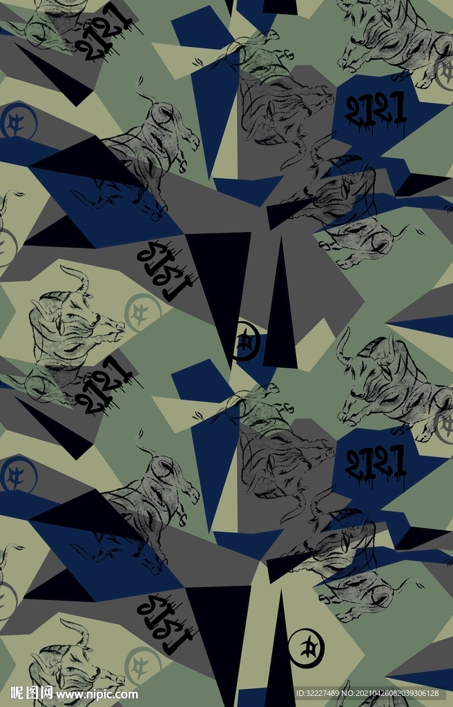 几何 迷彩 字母 牛