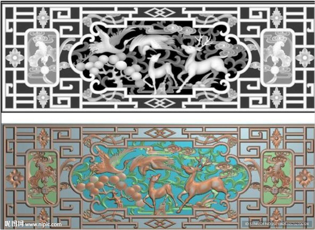 松鹤鹿屏风花格