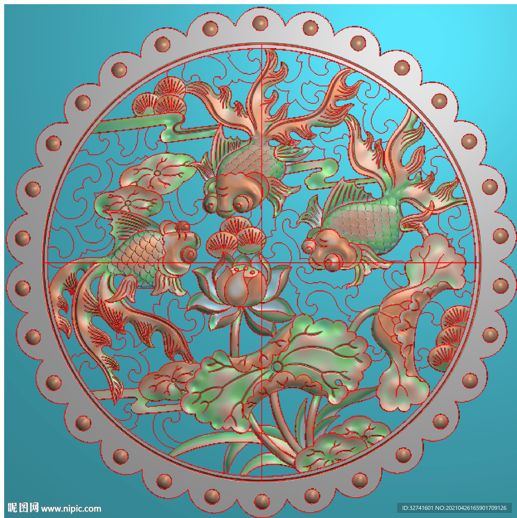 荷花金鱼圆挂匾