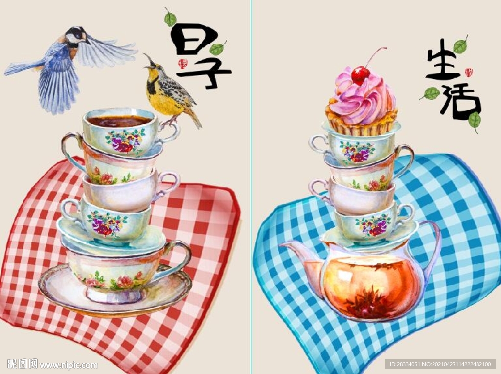 北欧风鲜花欧式餐具餐厅装饰画