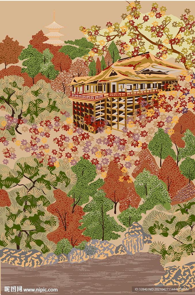 日本风景清水寺美景枫叶布织东京
