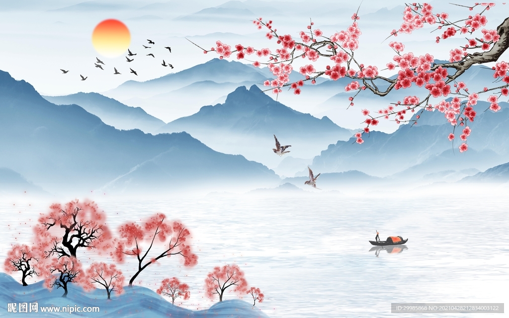 高档 山水画客厅画 tif分层