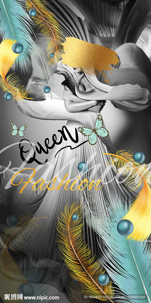 时尚美女女王羽毛蝴蝶装饰画玄关