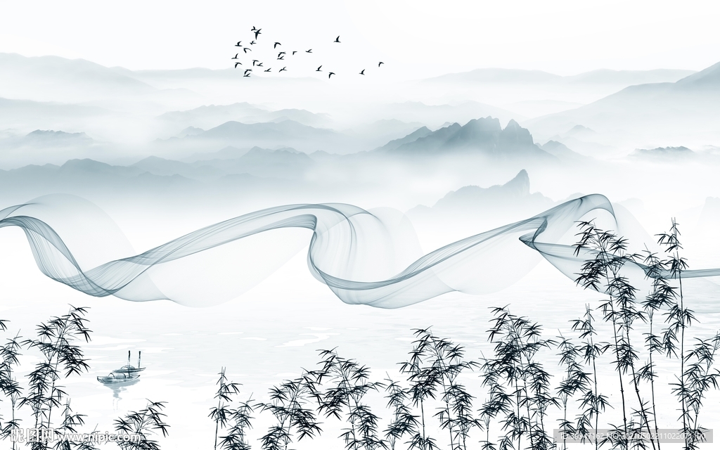 新中式客厅简约山水 TIF分层