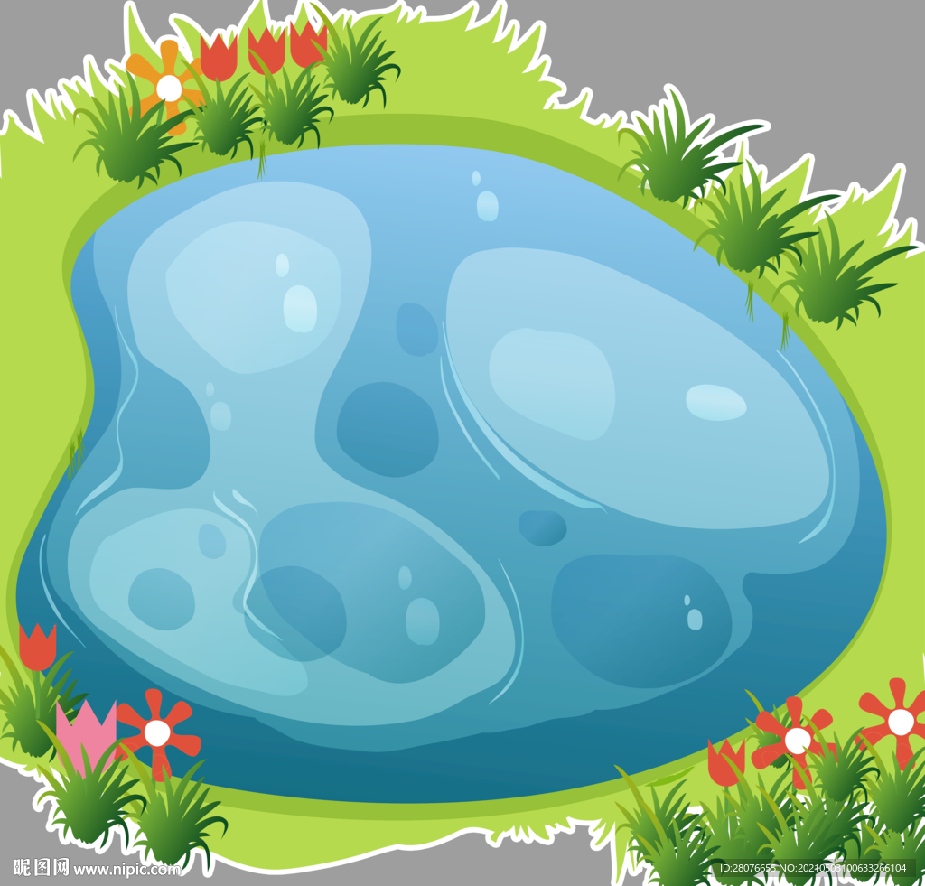 卡通花 卡通草 卡通湖 湖水 