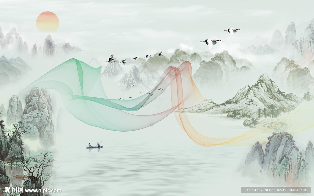 现代客厅简约山水 TIF分层