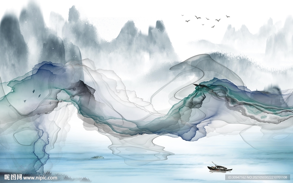 中式客厅简约山水 TIF分层