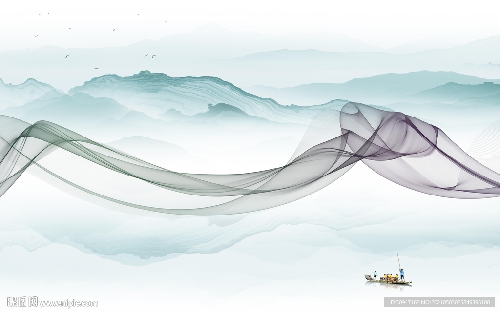 高清 中式简约山水 TIF分层