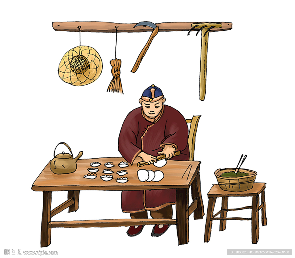 原创饺子店包饺子墙绘素材
