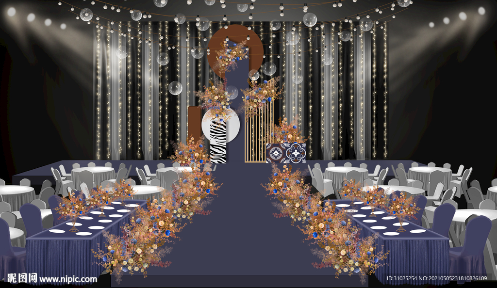 蓝橙撞色小预算婚礼