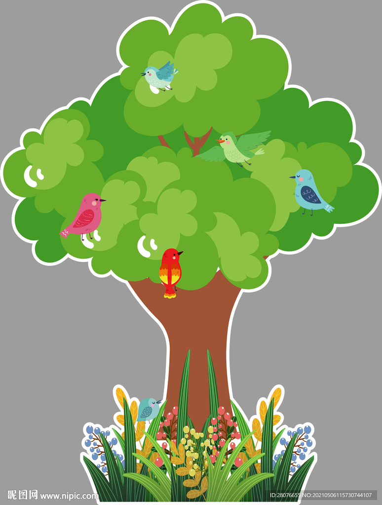 舞台道具卡通树卡通花草卡通小鸟